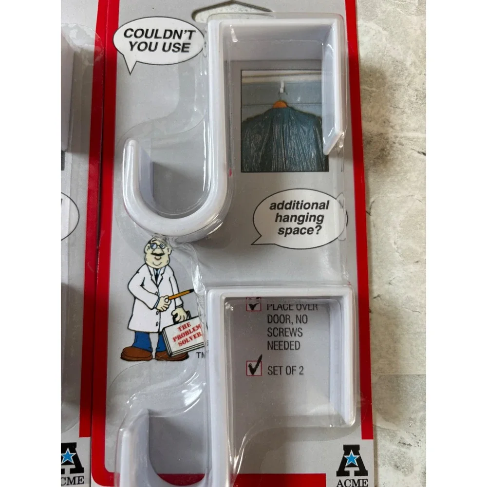 Acme Over‎ Door Hooks White Plastic No Screws Needed 2 Packs of 2 1997 NOS NEW